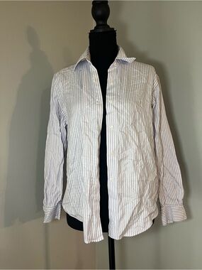 Talbots Women's 100% Cotton Shirt with Purple Pinstripes